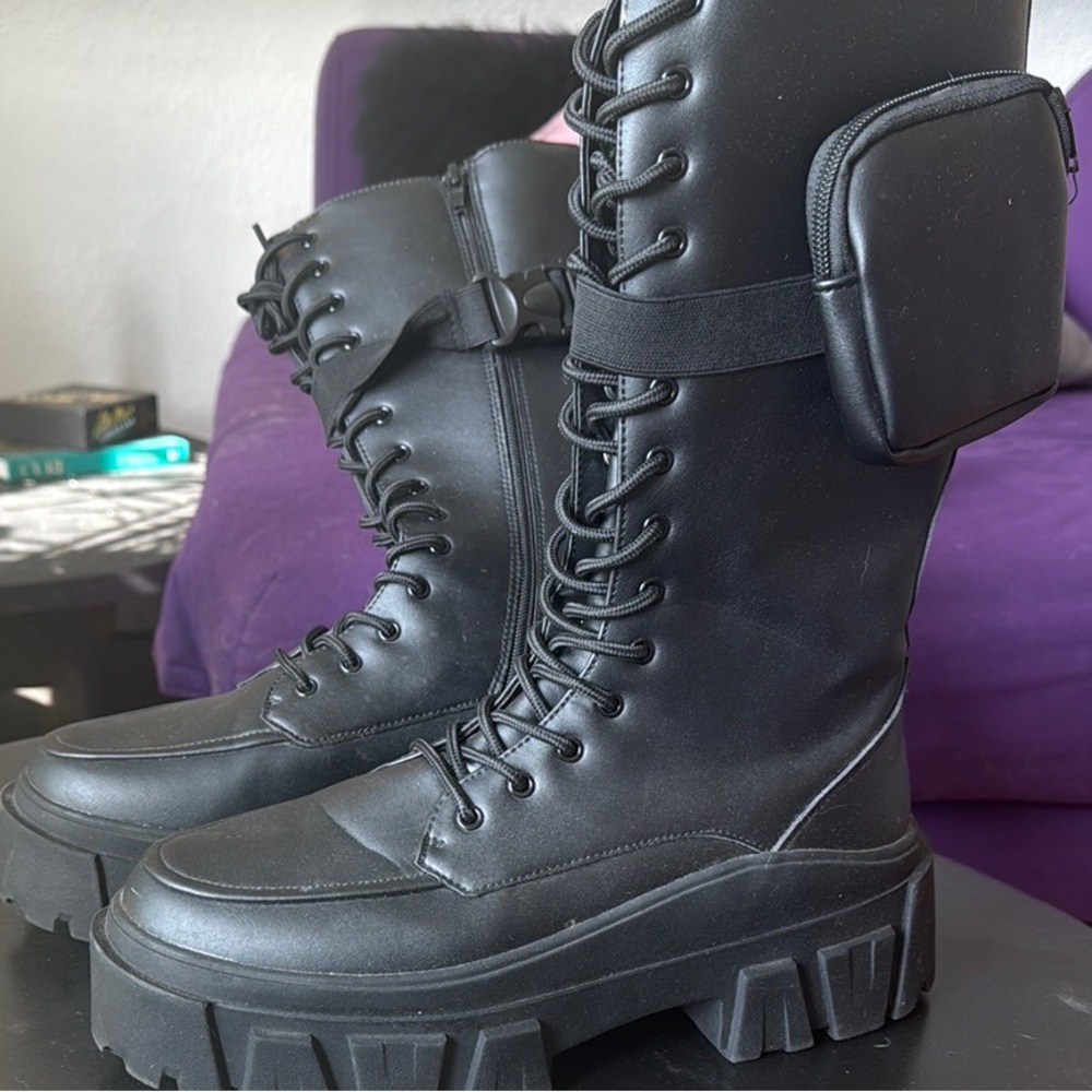 ASOS Black Lace-Up Combat Boots with Side Pocket